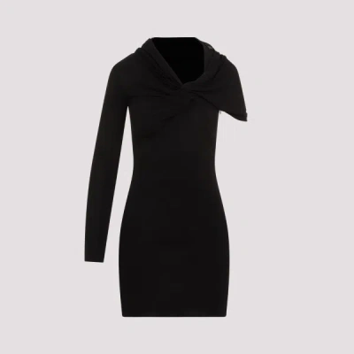 Saint Laurent Asymmetric Dress With Knot Detail In Black