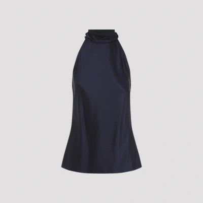 Ralph Lauren Chilton Stretch Silk Charmeuse Top In Icon Navy In Blue