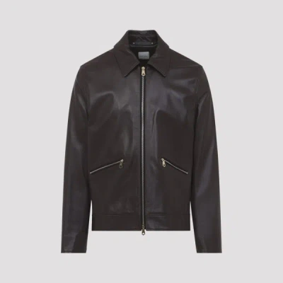 Paul Smith Regular Fit Leather Jacket Collared Design In Black