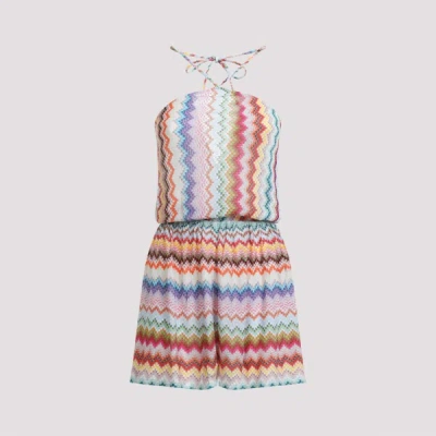 Missoni Short Jumpsuit In Lame Viscose With Pixel-effect Zigzag Pattern In Multi