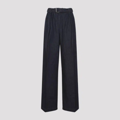 Dries Van Noten High Waist Wide Leg Belted Pleated Jeans In Blue