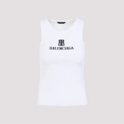 Balenciaga Women Ribbed Viscose Blend Tank Top In White