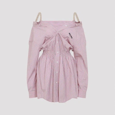 Miu Miu Elasticated Waistband Striped Shirt Mini Dress Clothing In Pink
