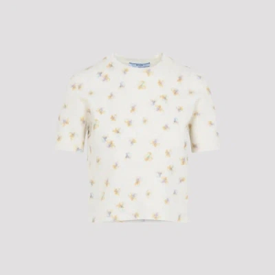 Prada Womens Yellow Floral-intarsia Short-sleeved Wool Jumper In Multi