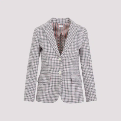 Thom Browne White Small Check Cotton Jacket In Gray