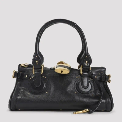 Chloé Paddington Black Shoulder Bag With Oversized Padlock And C-shaped Buckles In Grainy Leather Woman In Black