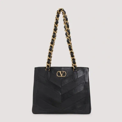 Valentino Garavani Laseine Shopping Bag In Nappa Leather With A Chevron Pattern For Woman In Black