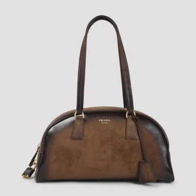 Prada Bowling Medium Suede Handbag In Brown