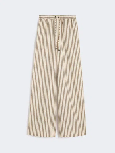 Max Mara Wide-fit Striped Cotton And Silk Canvas Trousers In Brown