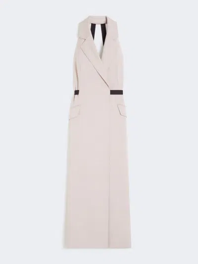 Max Mara Cime Stretch Cotton And Wool-blend Halterneck Maxi Dress In Neutral