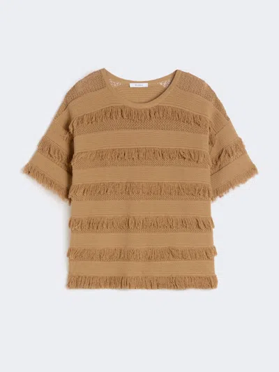 Max Mara Crew Neck Short-sleeved Knit Sweater In Brown