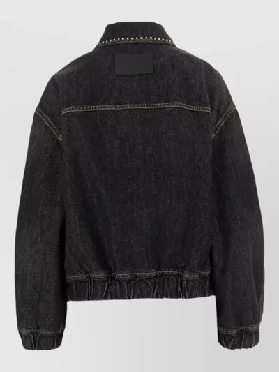 Versace Denim Jacket Elasticated Cuffs Hem Pockets Studs In Black