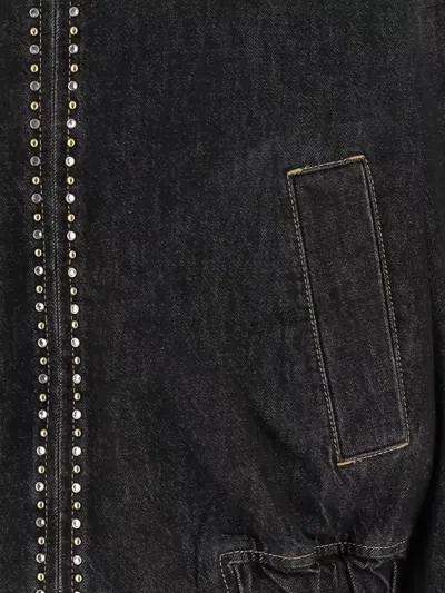 Versace Denim Jacket Elasticated Cuffs Hem Pockets Studs In Black