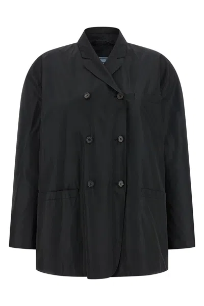 Prada Double-breasted Technical Taffeta Jacket In Black