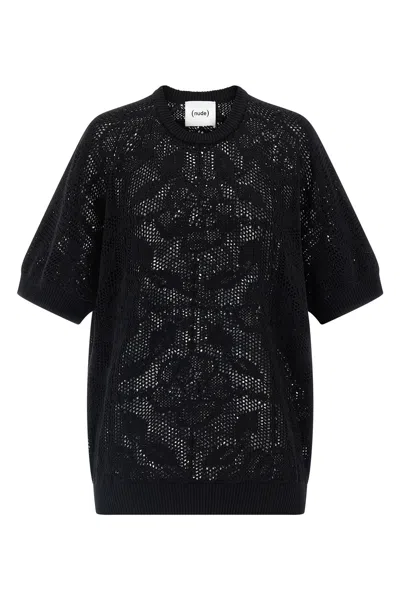 Nude Cotton Sweater Crew Neck Lace Pattern In Black