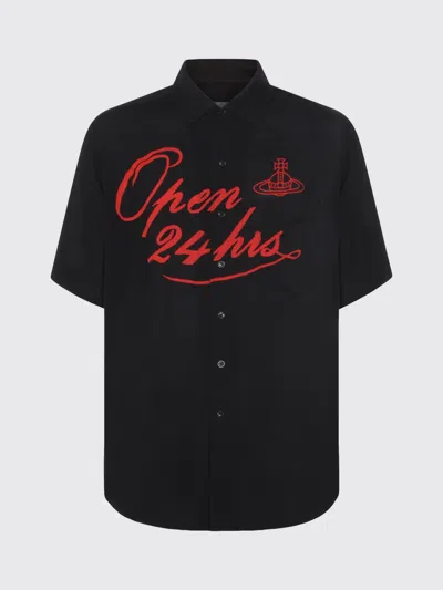 Vivienne Westwood Mens Black Open 24h Bowling Short-sleeves Woven Shirt Xl