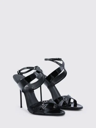 Paris Texas Lidia Black Sandals With High Stiletto Heel And Criss-crossed Ankle Strap In Patent Leather Woman