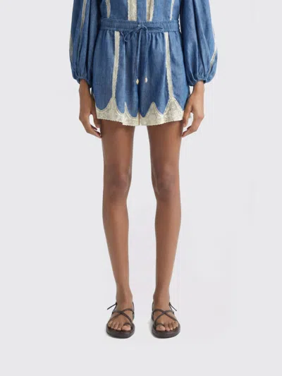 Zimmermann Awaken Lace-trimmed Denim Shorts In Blue