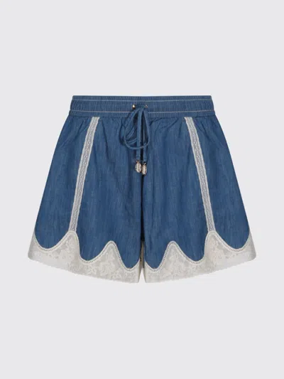 Zimmermann Awaken Lace-trimmed Denim Shorts In Blue