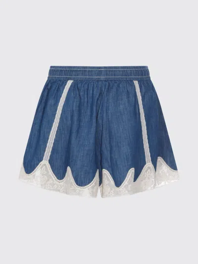 Zimmermann Awaken Lace-trimmed Denim Shorts In Blue