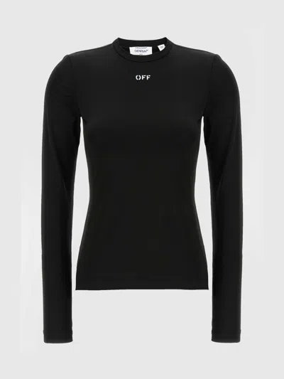 Off-white Fitted Long Sleeve Ribbed Crop T-shirt In Black