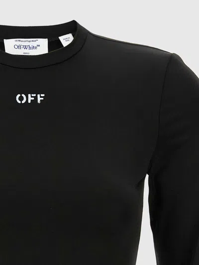 Off-white Fitted Long Sleeve Ribbed Crop T-shirt In Black