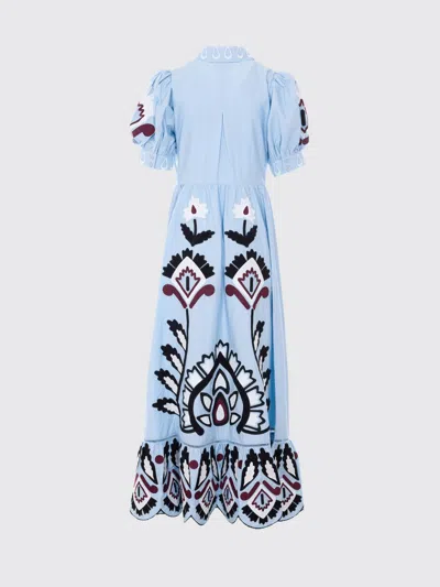 Farm Rio Blue Artisanal Embroidered Lace Front Bow Maxi Dress In Gray