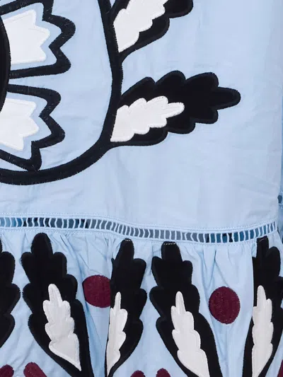 Farm Rio Blue Artisanal Embroidered Lace Front Bow Maxi Dress In Gray