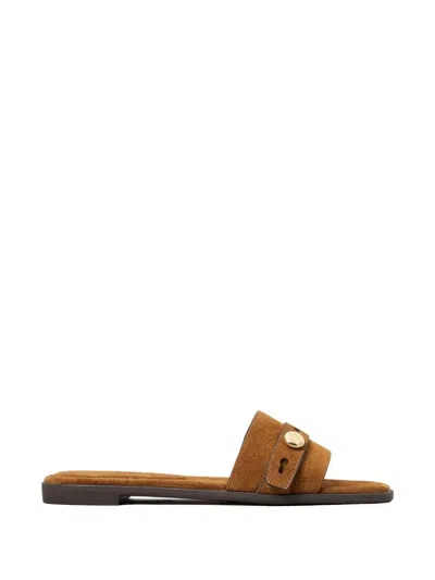 Tory Burch Romy Strap Button Slide In Brown