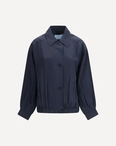 Prada Washed Silk Jacket In Blue