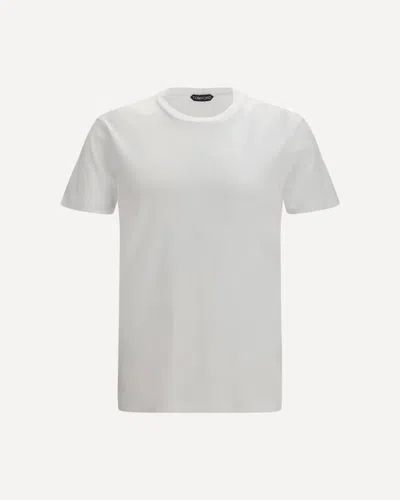 Tom Ford White Crewneck T-shirt With Logo Embroidery On The Front And Perforated Design In Cotton Man In White
