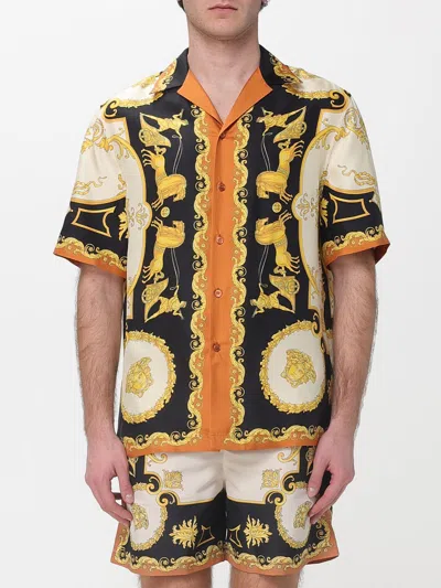 Versace Printed Silk Twill Regular Shirt In Black