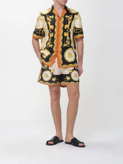 Versace Printed Silk Twill Regular Shirt In Black