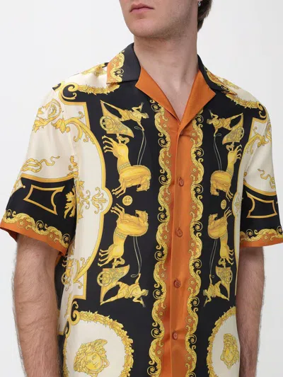 Versace Printed Silk Twill Regular Shirt In Black