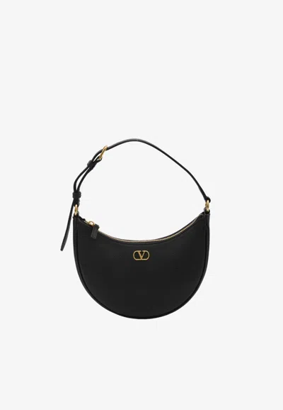 Valentino Half-moon Leather Shoulder Bag With Chain Strap In Black