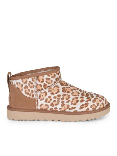 Ugg Stivaletto Donna Classic Ultra Mini Felicity Leopard Jasmine In Brown
