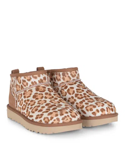 Ugg Stivaletto Donna Classic Ultra Mini Felicity Leopard Jasmine In Brown
