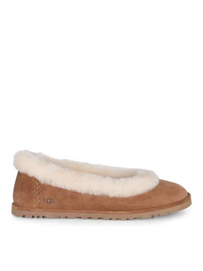 Ugg Minimalist Brown Flat Shoes With Smooth Rounded Toe