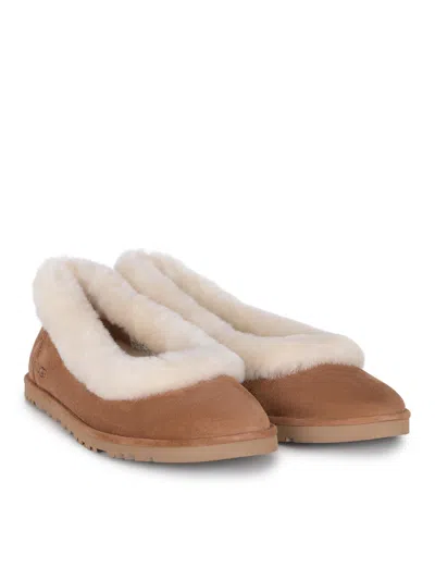 Ugg Minimalist Brown Flat Shoes With Smooth Rounded Toe