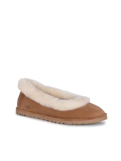 Ugg Minimalist Brown Flat Shoes With Smooth Rounded Toe