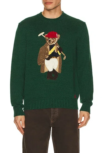 Polo Ralph Lauren Long Sleeve Cotton Linen Society Bear Rollneck Sweater In Green