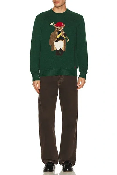 Polo Ralph Lauren Long Sleeve Cotton Linen Society Bear Rollneck Sweater In Green