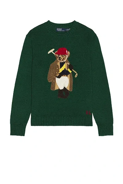Polo Ralph Lauren Long Sleeve Cotton Linen Society Bear Rollneck Sweater In Green