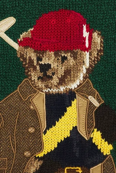 Polo Ralph Lauren Long Sleeve Cotton Linen Society Bear Rollneck Sweater In Green