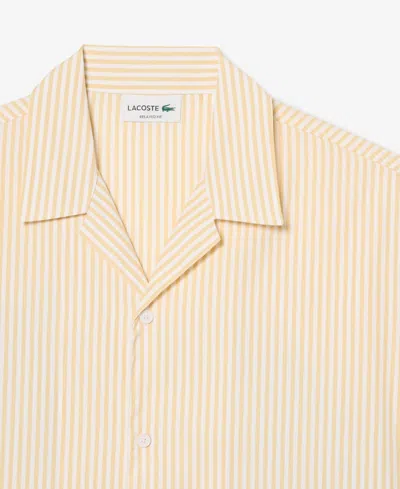 Lacoste Short-sleeve Camp Collar Shirt With Abstract Waves In Neutral