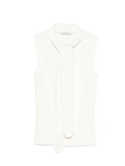 Lemaire Tie-neck Ribbed Stretch-cotton And Linen-blend Jersey Top In White