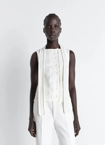 Lemaire Tie-neck Ribbed Stretch-cotton And Linen-blend Jersey Top In White