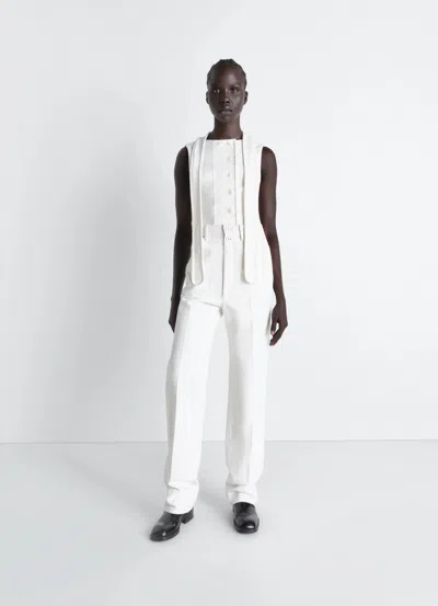 Lemaire Tie-neck Ribbed Stretch-cotton And Linen-blend Jersey Top In White