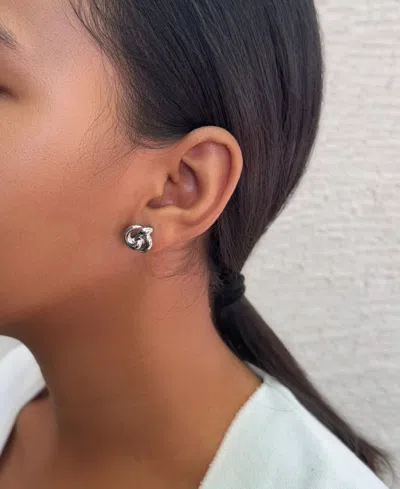 Adornia Silver Plated Chubby Knot Stud Earrings In Metallic