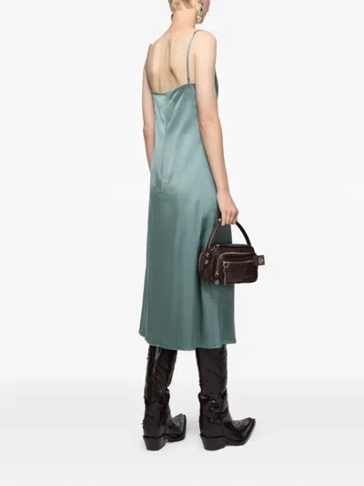 Acne Studios Satin Dress Woman Sage Green In Blue